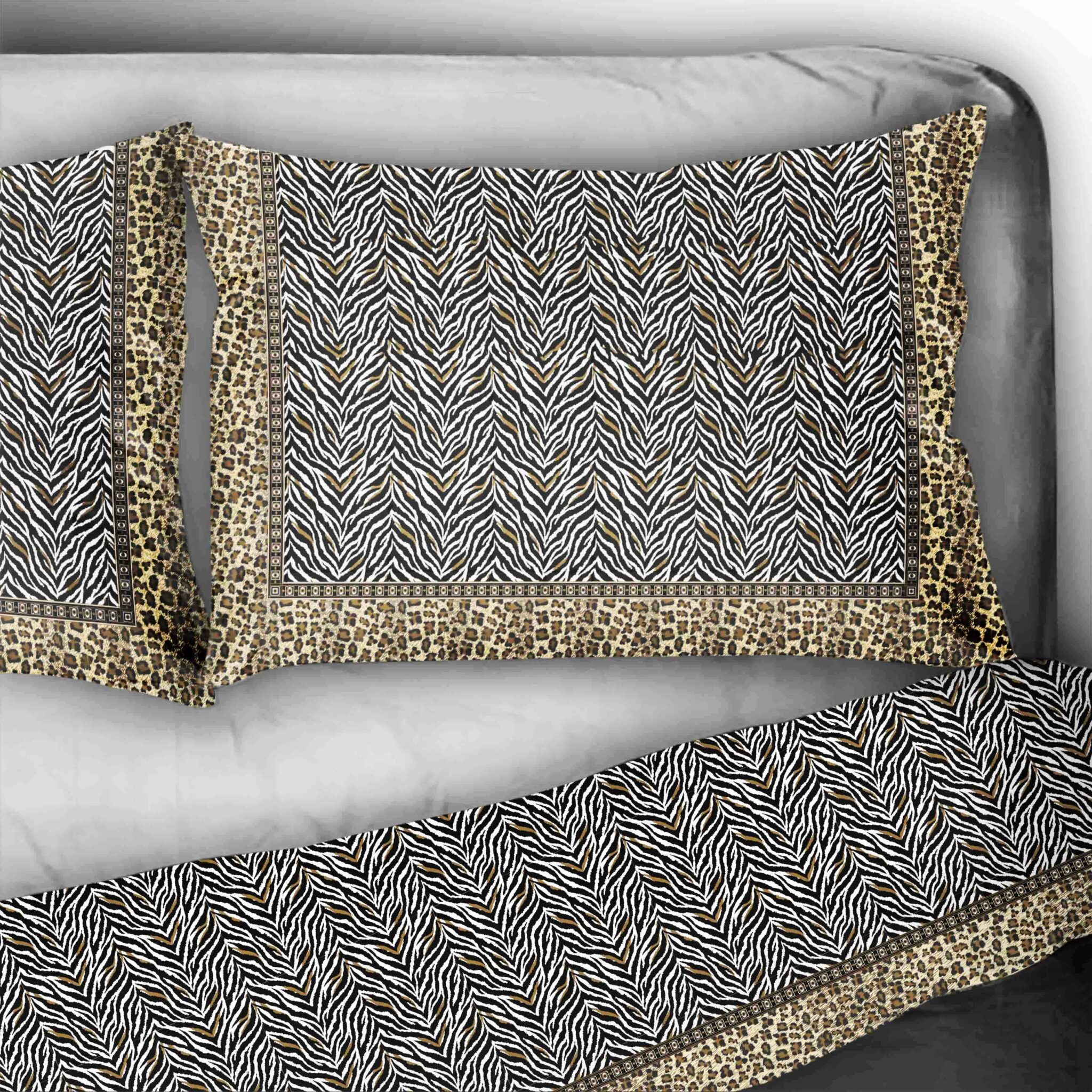 Set Biancheria Da Letto King Size Hot Zebra Leopardo, 7 Pezzi In Microfibra Rosa E Nero, Piumone Copriletto Federe E Letto Gonne, Stile Animalier Confortevole - 2