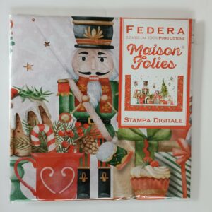 Federa natalizia Cuscino letto Fantasia Schiaccianoci e Albero di Natale