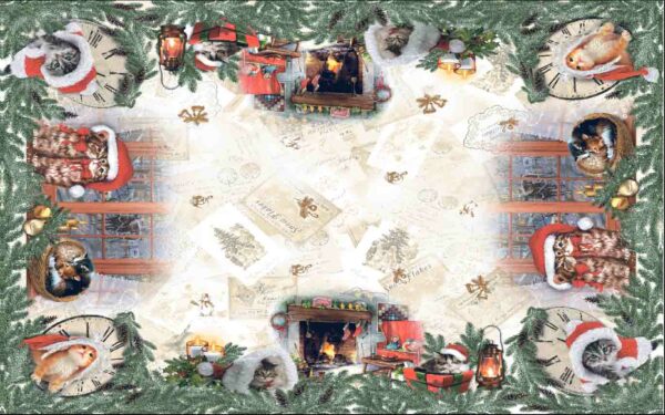 Tovaglia natalizia cotone fantasia Gattini nelle Luci del Natale