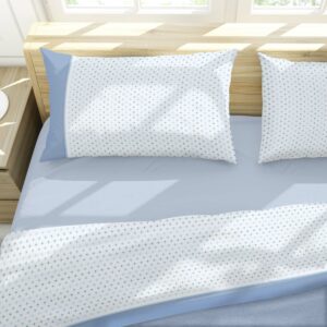 completo letto calda Flanella fantasia FERRARA - Celeste, Matrimoniale 2 Piazze